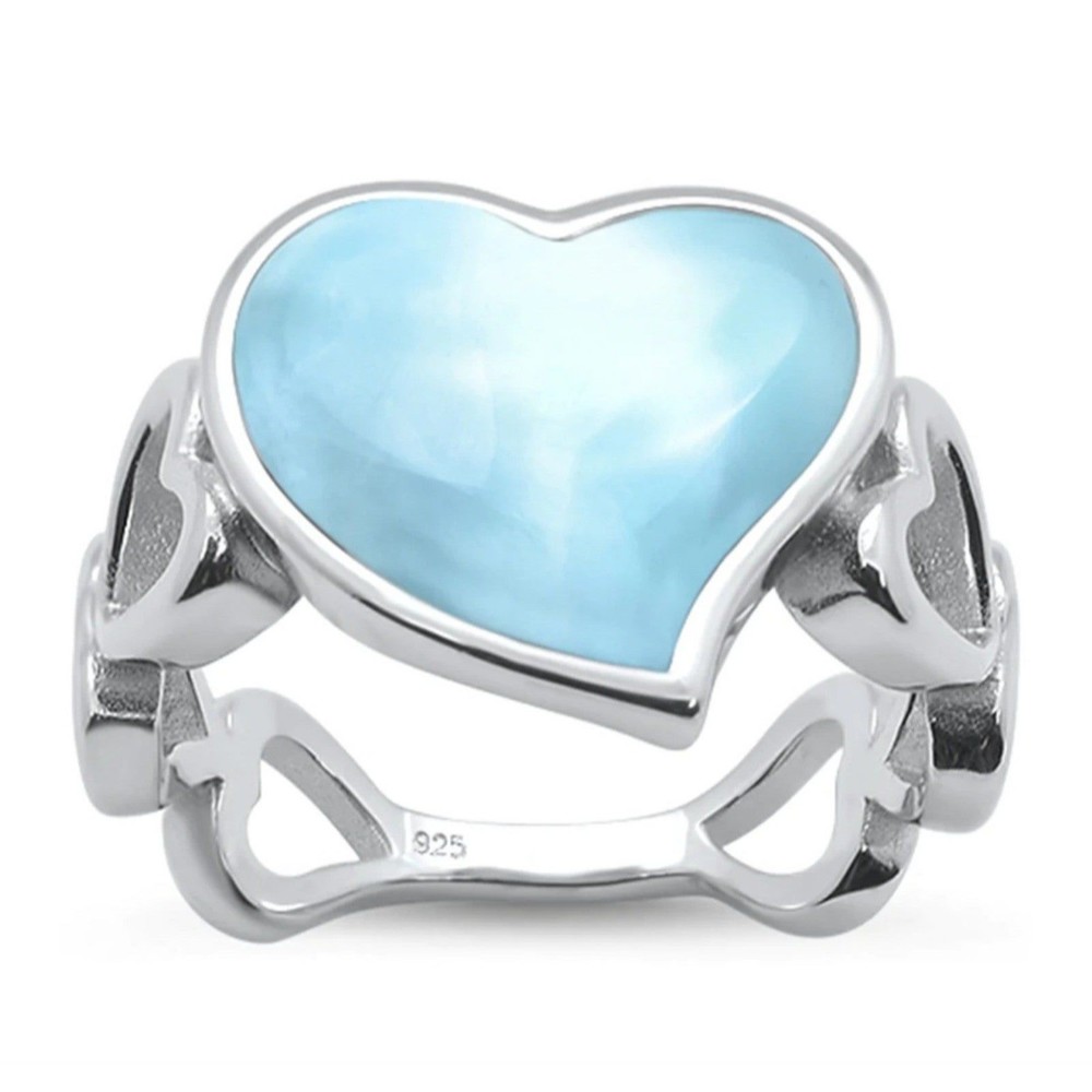 Larimar's Heavenly Hues Heart-Shaped Ring with Sterling Silver